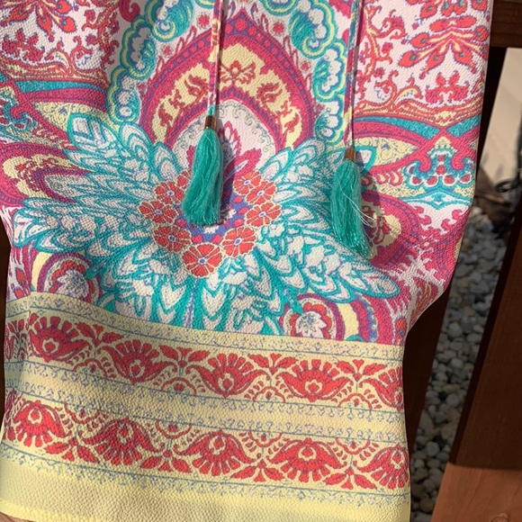 Rose + Olive Tribal Boho Hippie Retro Women’s Top Tassel Ties Size Small - Picture 10 of 11